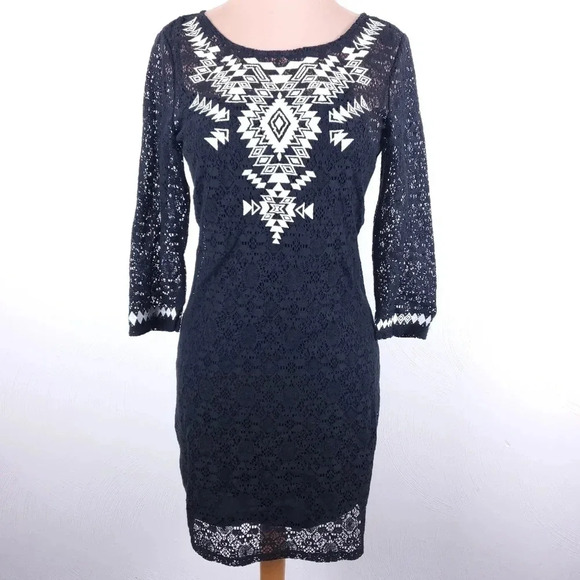 Express black lace and Aztec embroidery dress XSize small - Picture 1 of 13